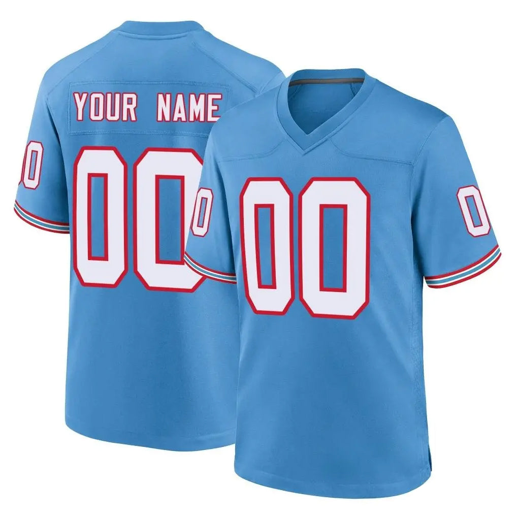 Custom T.Titans Light Blue Oilers Throwback Home Game Any Name & Numbers CAdoa Stitched Jerseys