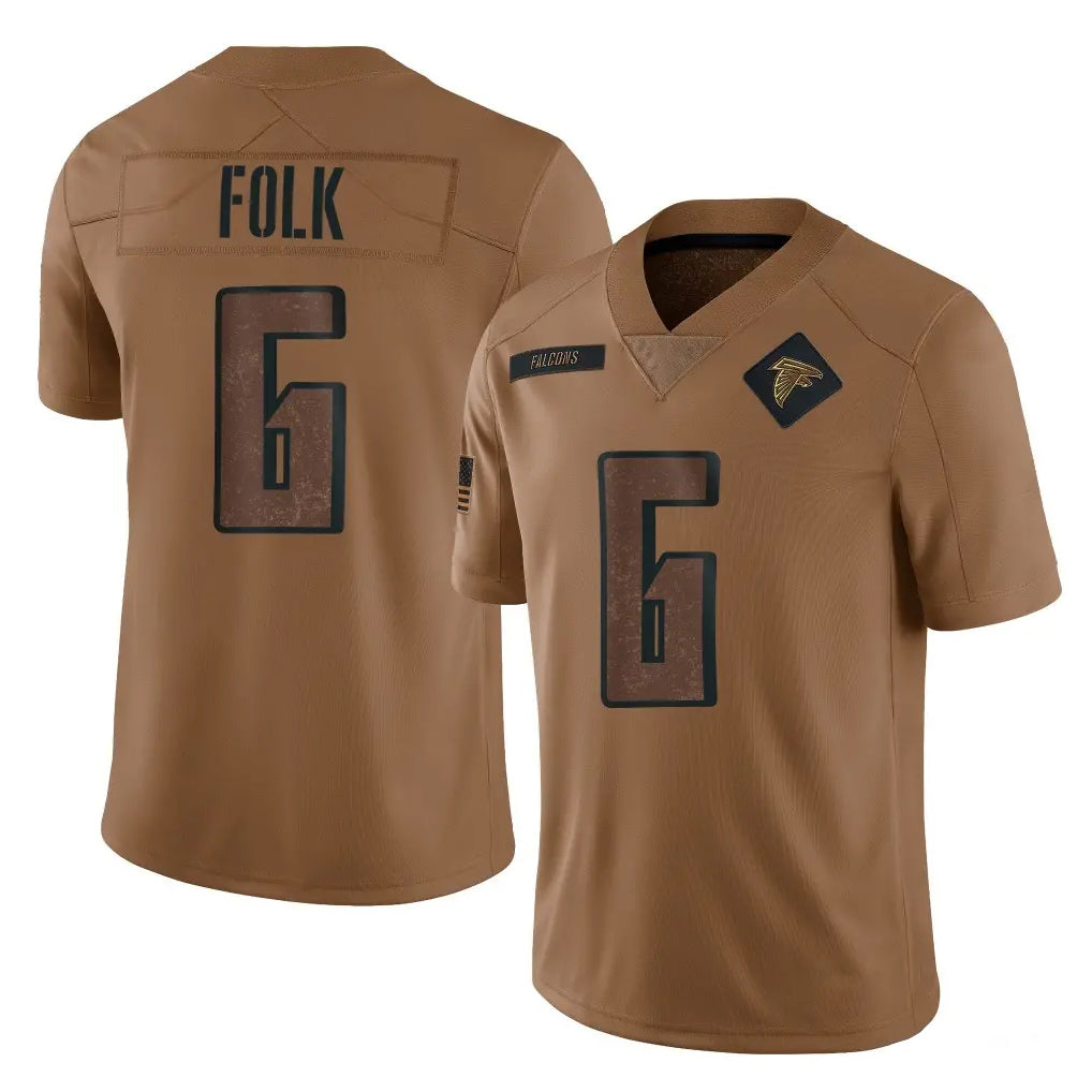 A.Falcons #6 Nick Folk Player Brown Salute To Service Limited CAdoa Stitched Jerseys