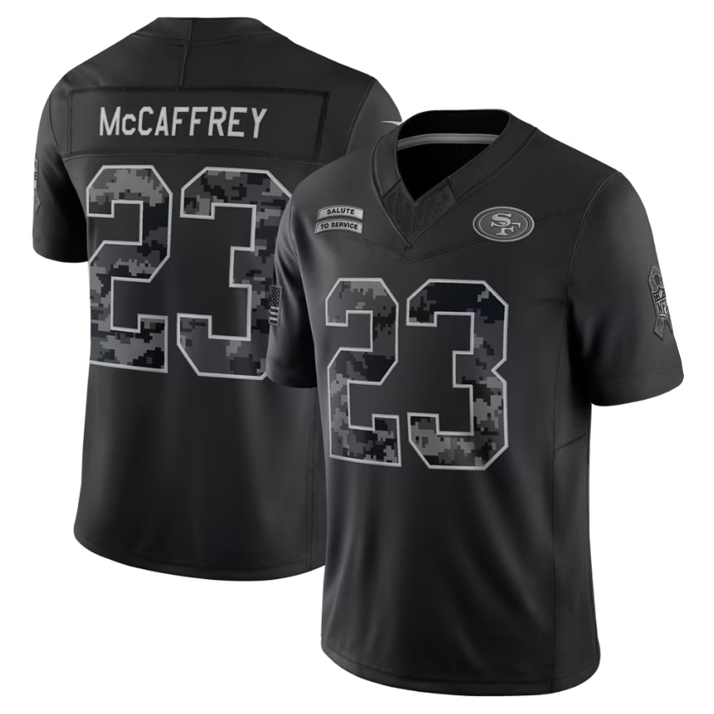 CAdoa SF.49ers #23 Christian McCaffrey Player Black Limited 2026 Salute to Service Home Game Stitched Jerseys