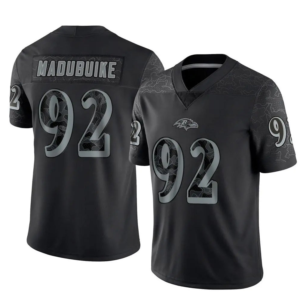 B.Ravens #92 Nnamdi Madubuike Player Black REFLECTIVE Limited CAdoa Stitched Jerseys