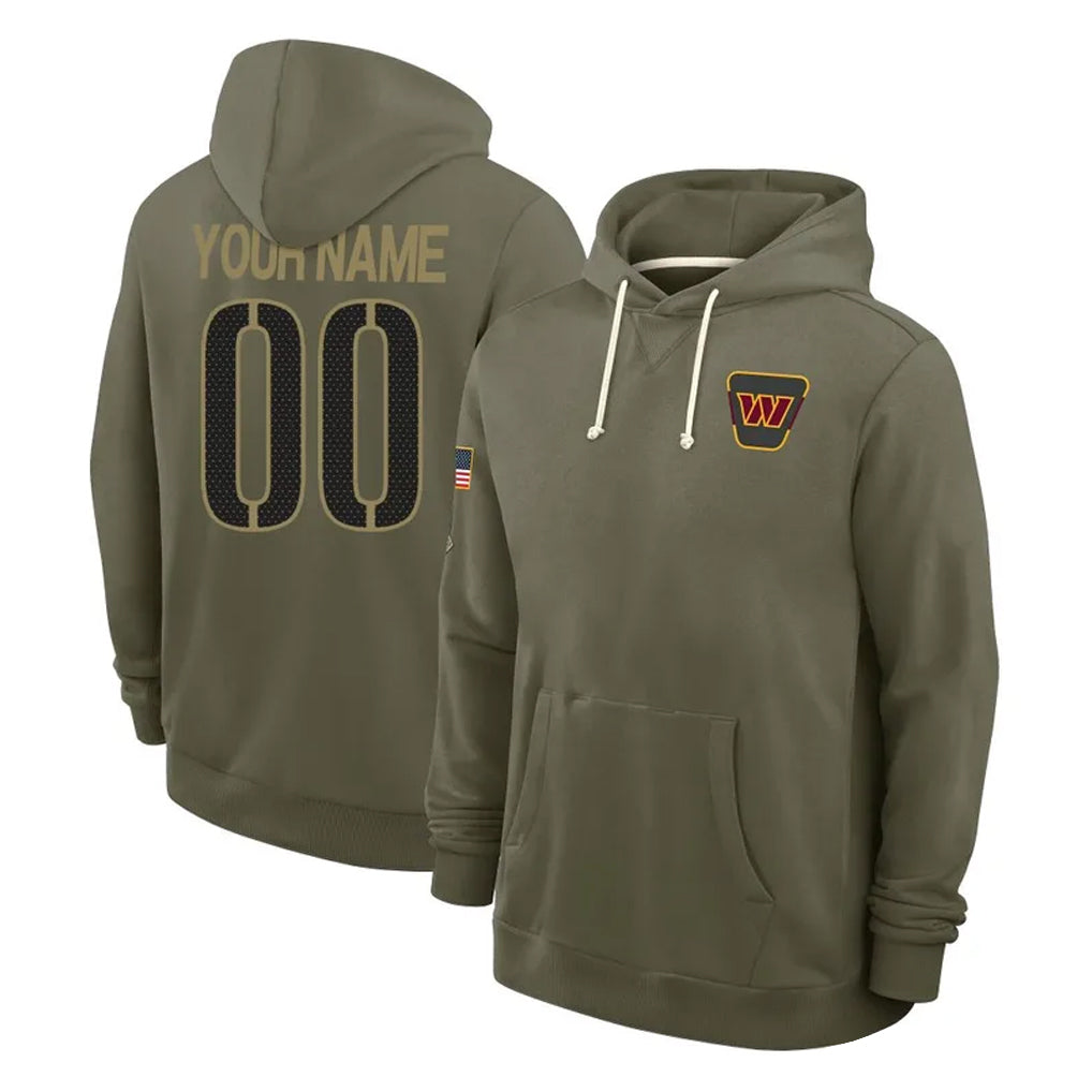 Custom W.Commanders Olive Salute to Service Pullover Hoodies Limited Home Any Name & Numbers CAdoa Stitched Jerseys