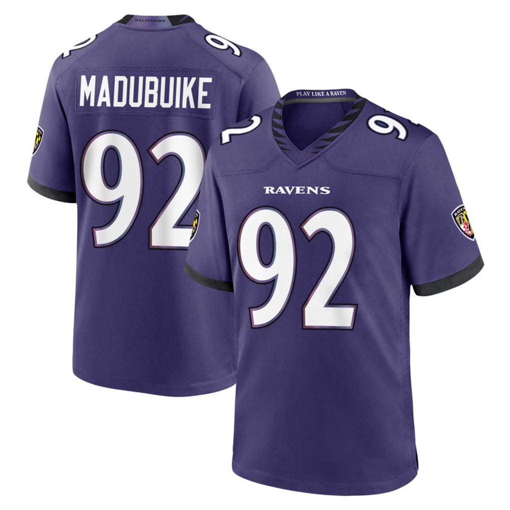 B.Ravens #92 Nnamdi Madubuike Player Purple Home Game CAdoa Stitched Jerseys