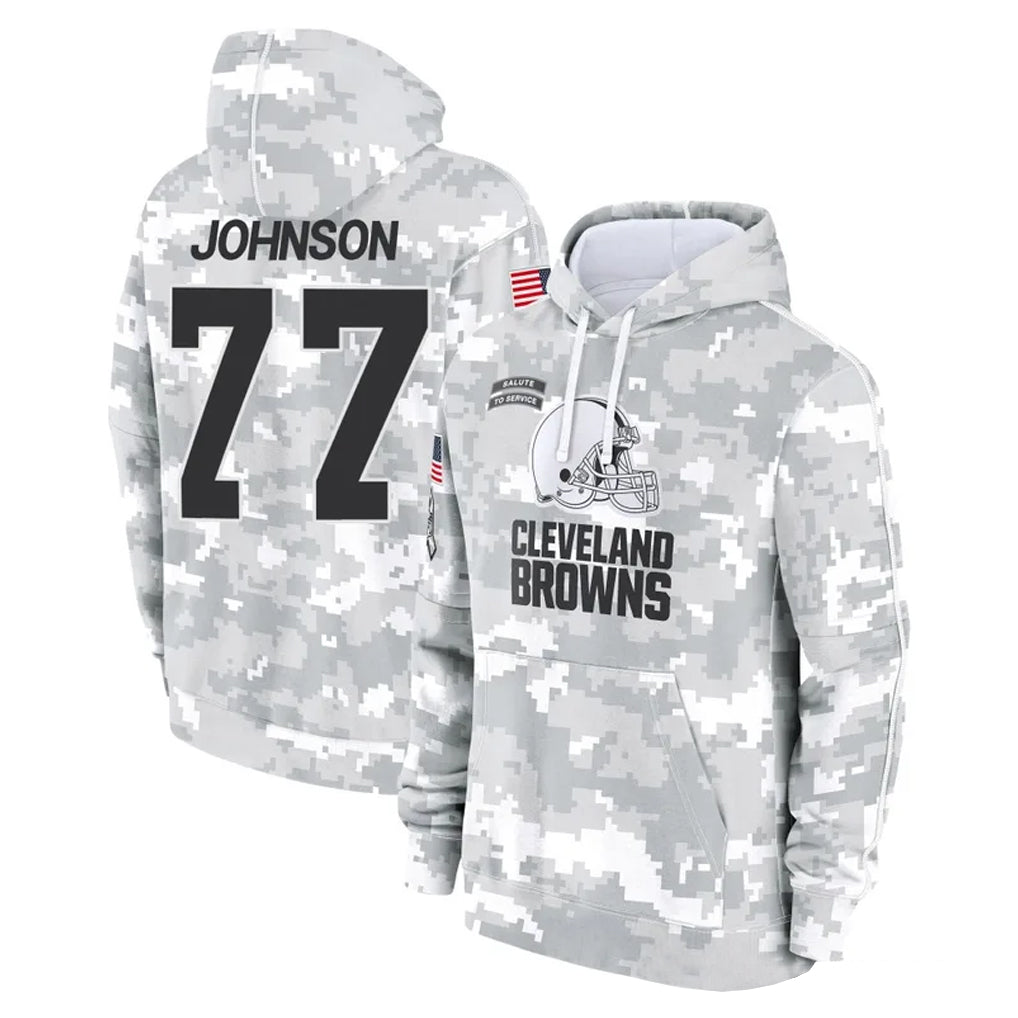 C.Browns #77 Zion Johnson Player Arctic Camo Salute to Service Hoodies Limited Game CAdoa Stitched Jerseys