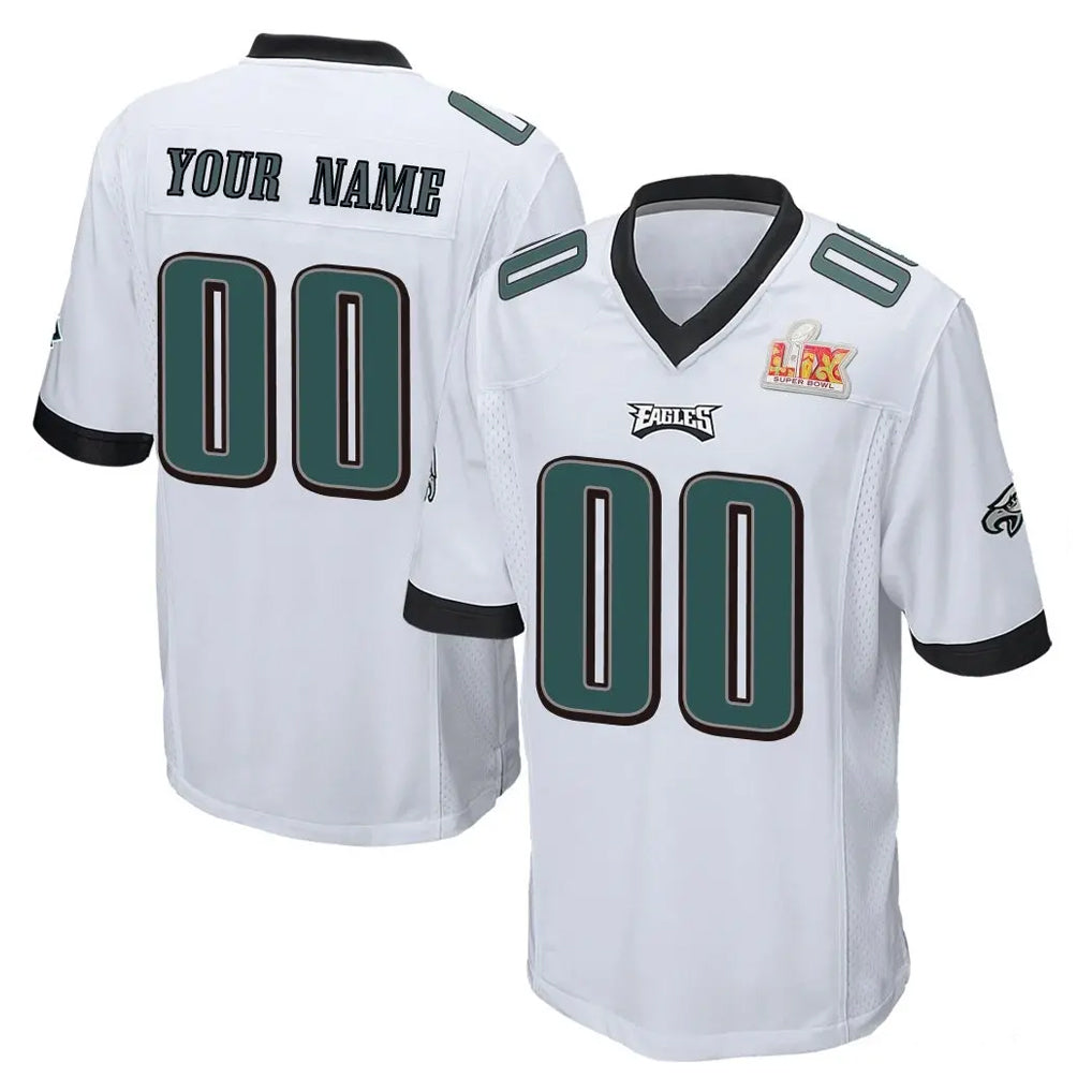 Custom P.Eagles White Super Bowl LIX Home Game Any Name & Numbers CAdoa Stitched Jerseys
