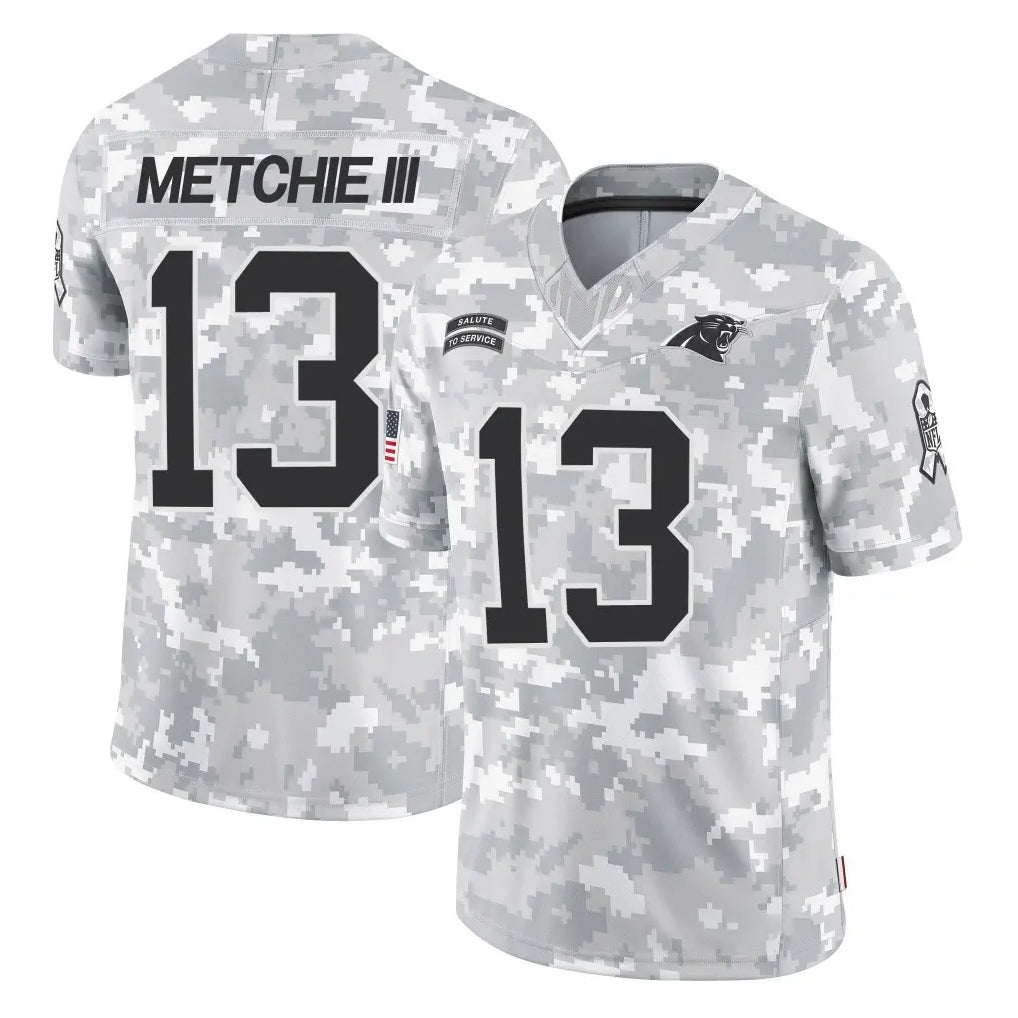 C.Panthers #13 John Metchie III Player Arctic Camo Salute to Service Limited Game CAdoa Stitched Jerseys