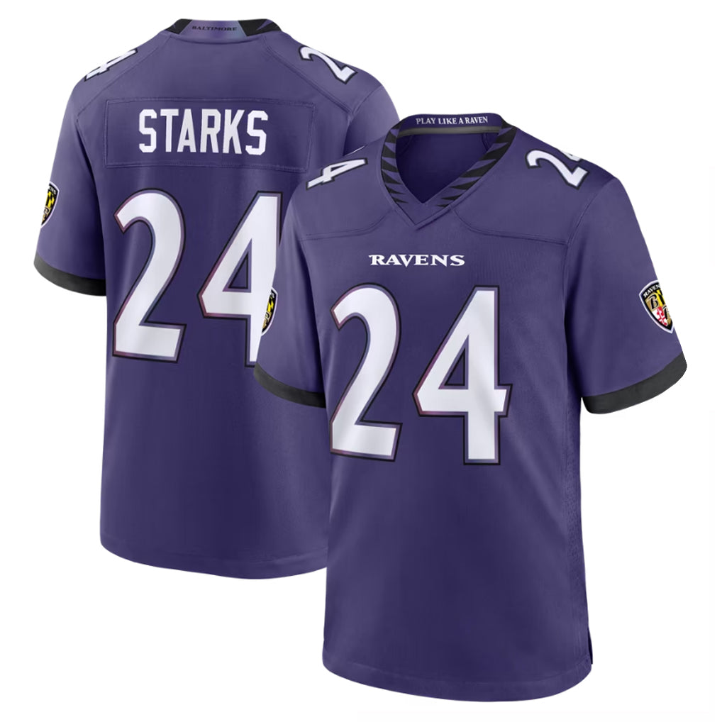 B.Ravens #24 Malaki Starks Player Purple Limited Home Game CAdoa Stitched Jerseys