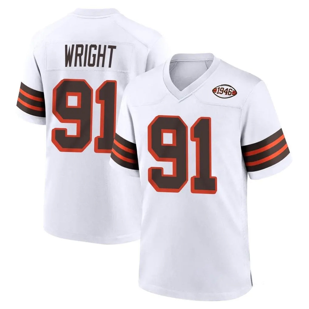 C.Browns #91 Alex Wright Player White Alternate Home Game CAdoa Stitched Jerseys