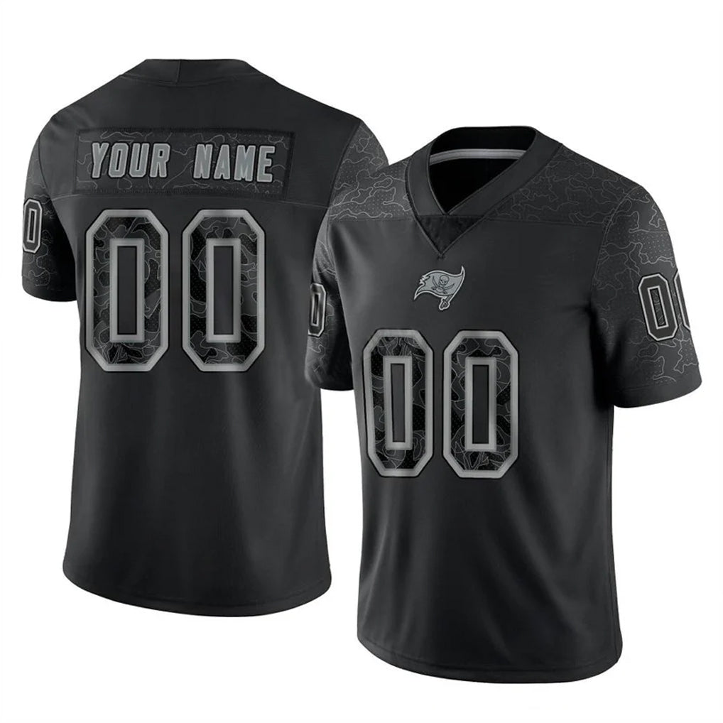 Custom TB.Buccaneers Black Reflective Limited Home Game Any Name & Numbers CAdoa Stitched Jerseys