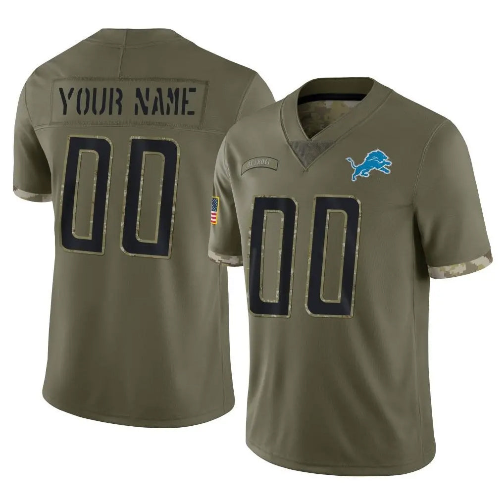 Custom D.Lions Olive Salute To Service Limited Any Name & Numbers CAdoa Stitched Jerseys