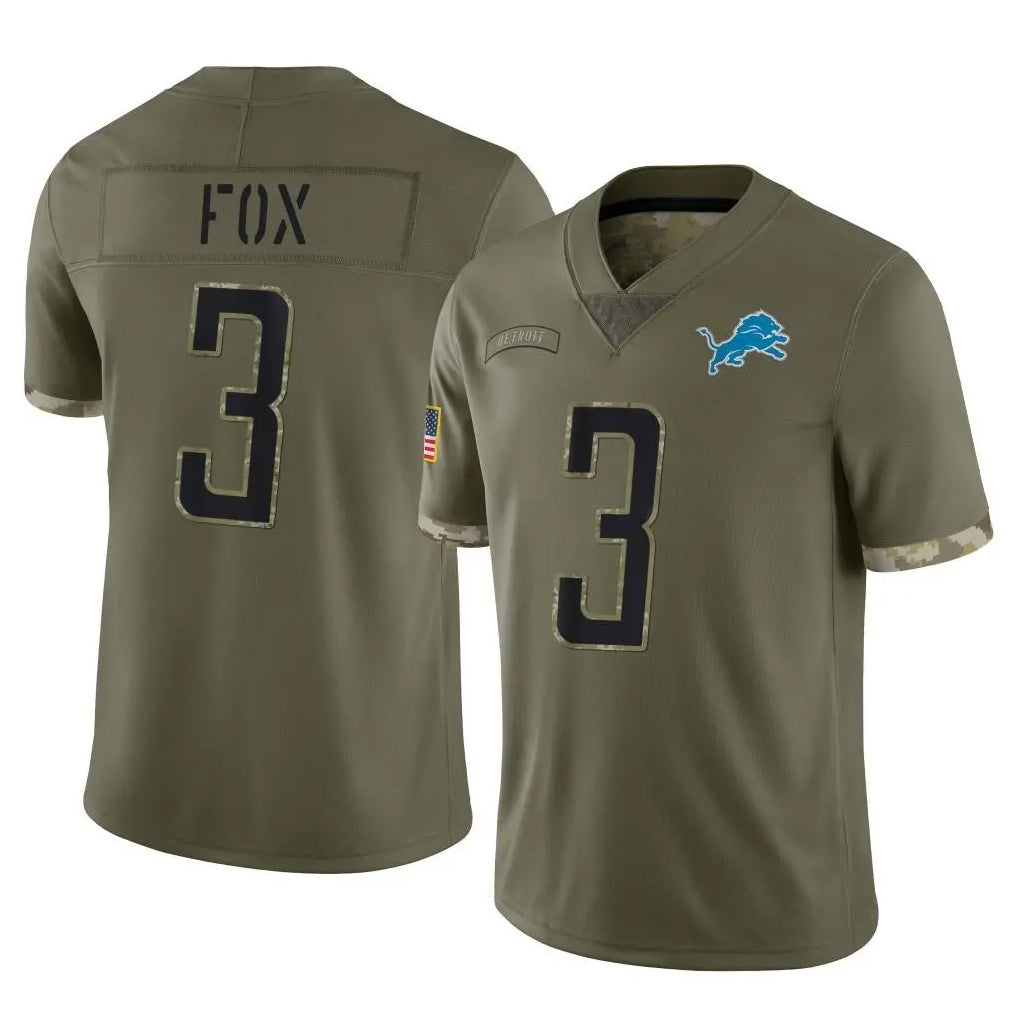 D.Lions #3 Jack Fox Player Olive Salute To Service Limited CAdoa Stitched Jerseys