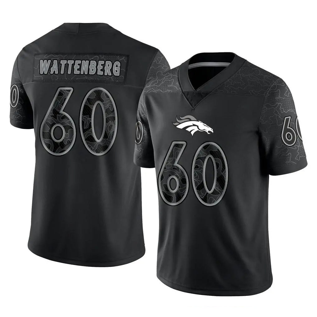 D.Broncos #60 Luke Wattenberg Player Black Reflective Limited CAdoa Stitched Jerseys
