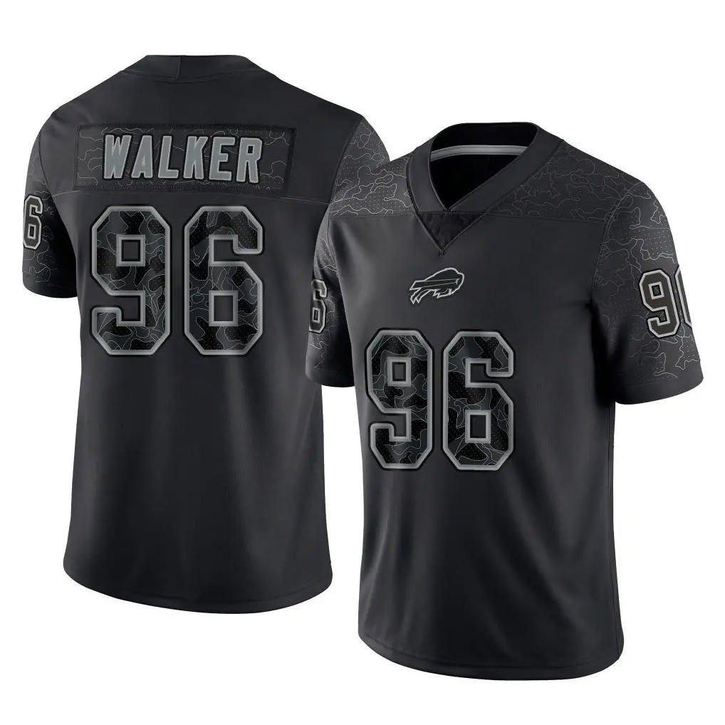 B.Bills #96 Deone Walker Player Black RFLCTV Limited CAdoa Stitched Jerseys