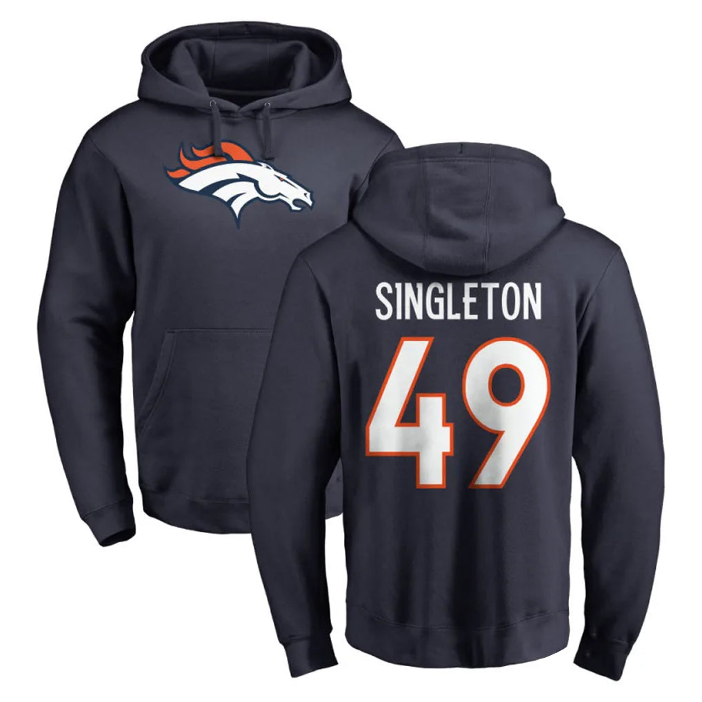 D.Broncos #49 Alex Singleton Player Navy Pullover Hoodie Limited CAdoa Stitched Jerseys