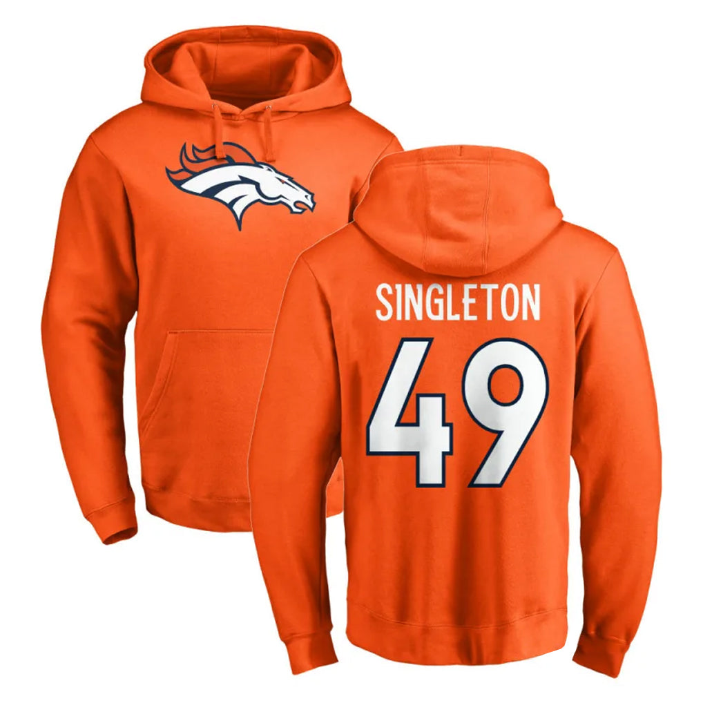 D.Broncos #49 Alex Singleton Player Orange Pullover Hoodie Limited CAdoa Stitched Jerseys