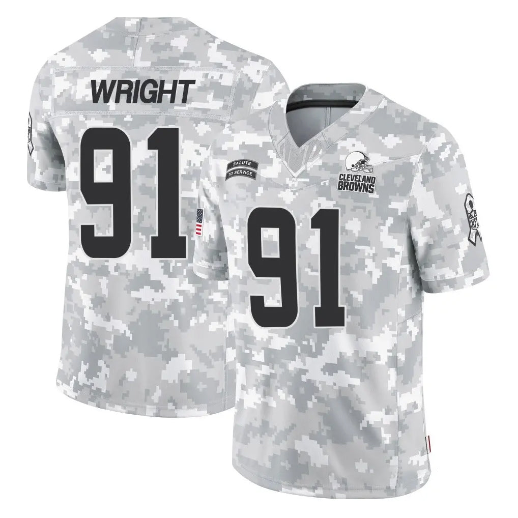 C.Browns #91 Alex Wright Player Arctic Camo Salute to Service Limited Home Game CAdoa Stitched Jerseys