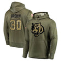C.Bengals #30 Chase Brown Player Olive Salute to Service Pullover Hoodies Home Game CAdoa Stitched Jerseys
