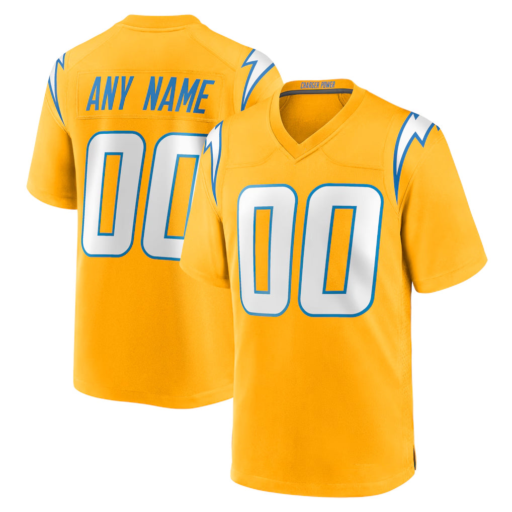 Custom LA.Chargers Gold Home Game Any Name & Numbers CAdoa Stitched Jerseys