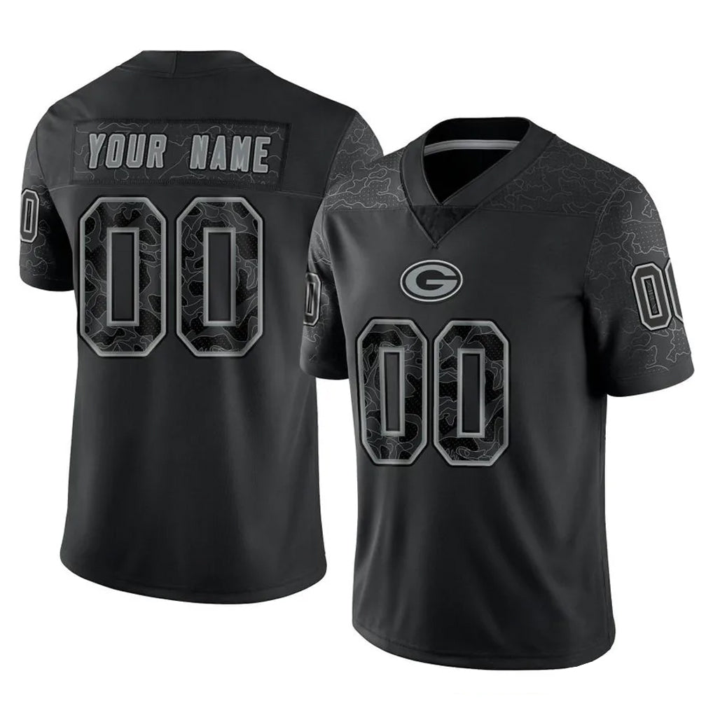 Custom GB.Packers Black Reflective Limited Home Game Any Name & Numbers CAdoa Stitched Jerseys