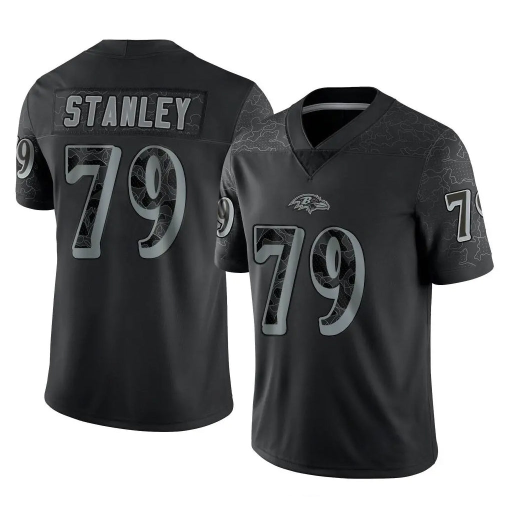 B.Ravens #79 Ronnie Stanley Player Black REFLECTIVE Limited CAdoa Stitched Jerseys