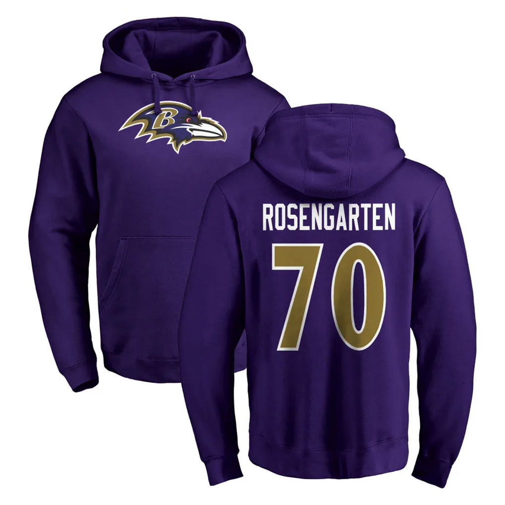B.Ravens #70 Roger Rosengarten Player Purple Salute to Service Pullover Hoodie CAdoa Stitched Jerseys