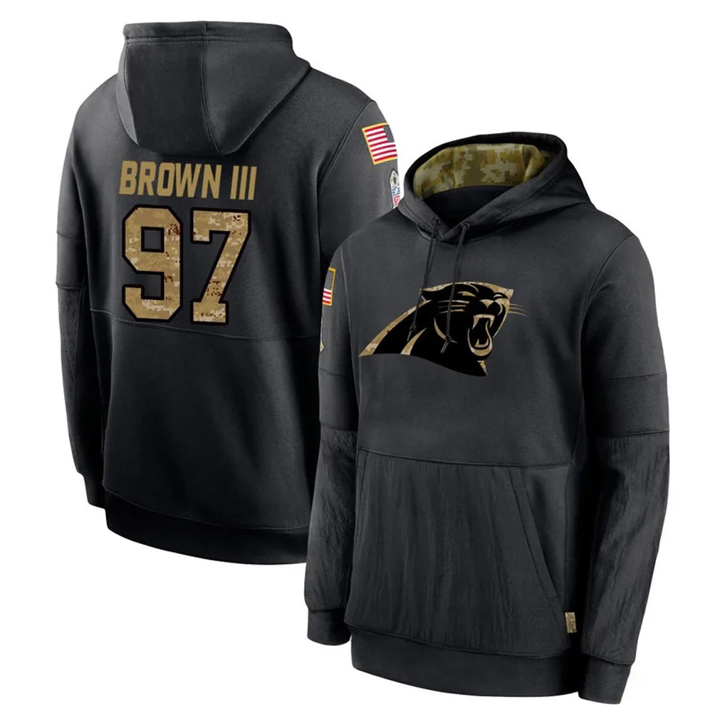C.Panthers #97 Bobby Brown III Player Black Salute to Service Pullover Hoodies Limited Game CAdoa Stitched Jerseys