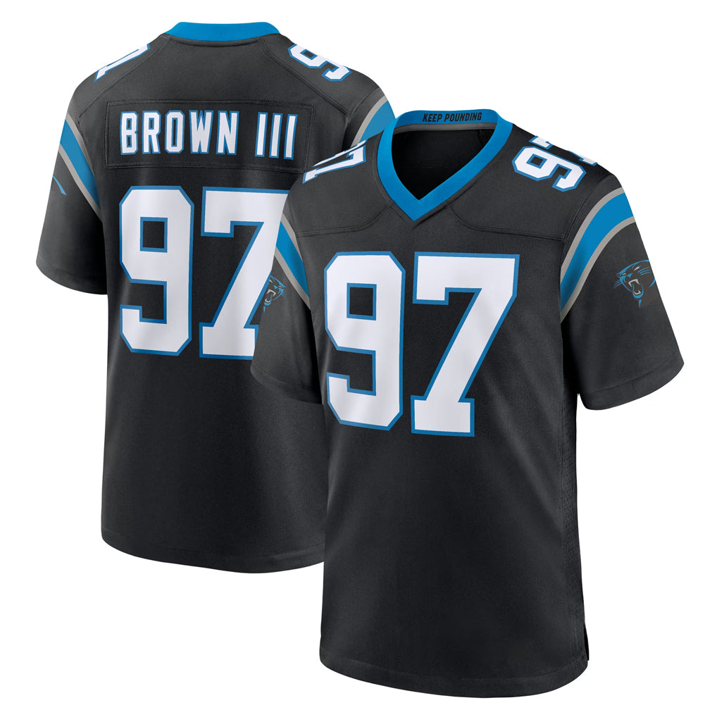 C.Panthers #97 Bobby Brown III Player Black Limited Home Game CAdoa Stitched Jerseys