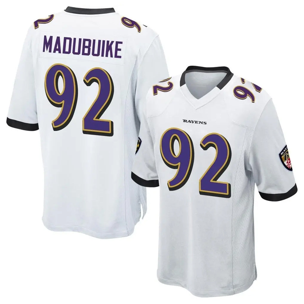 B.Ravens #92 Nnamdi Madubuike Player White Alternate Home Game CAdoa Stitched Jerseys