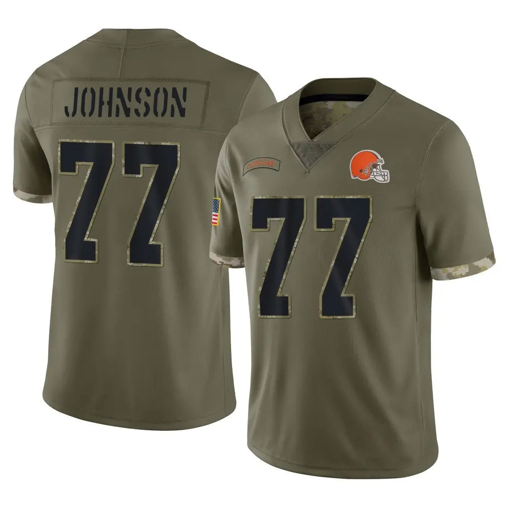 C.Browns #77 Zion Johnson Player Olive Salute to Service Limited Game CAdoa Stitched Jerseys