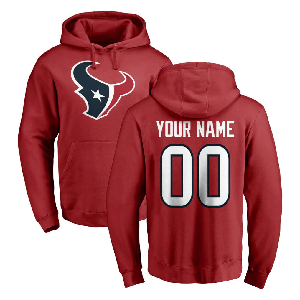 Custom H.Texans Red Pro Line Pullover Hoodie Limited Game Any Name & Numbers CAdoa Stitched Jerseys