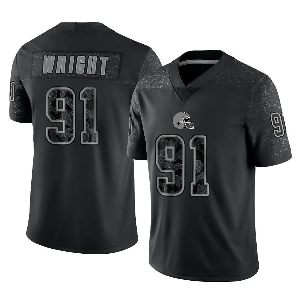 C.Browns #91 Alex Wright Player Black Reflective Home Game CAdoa Stitched Jerseys