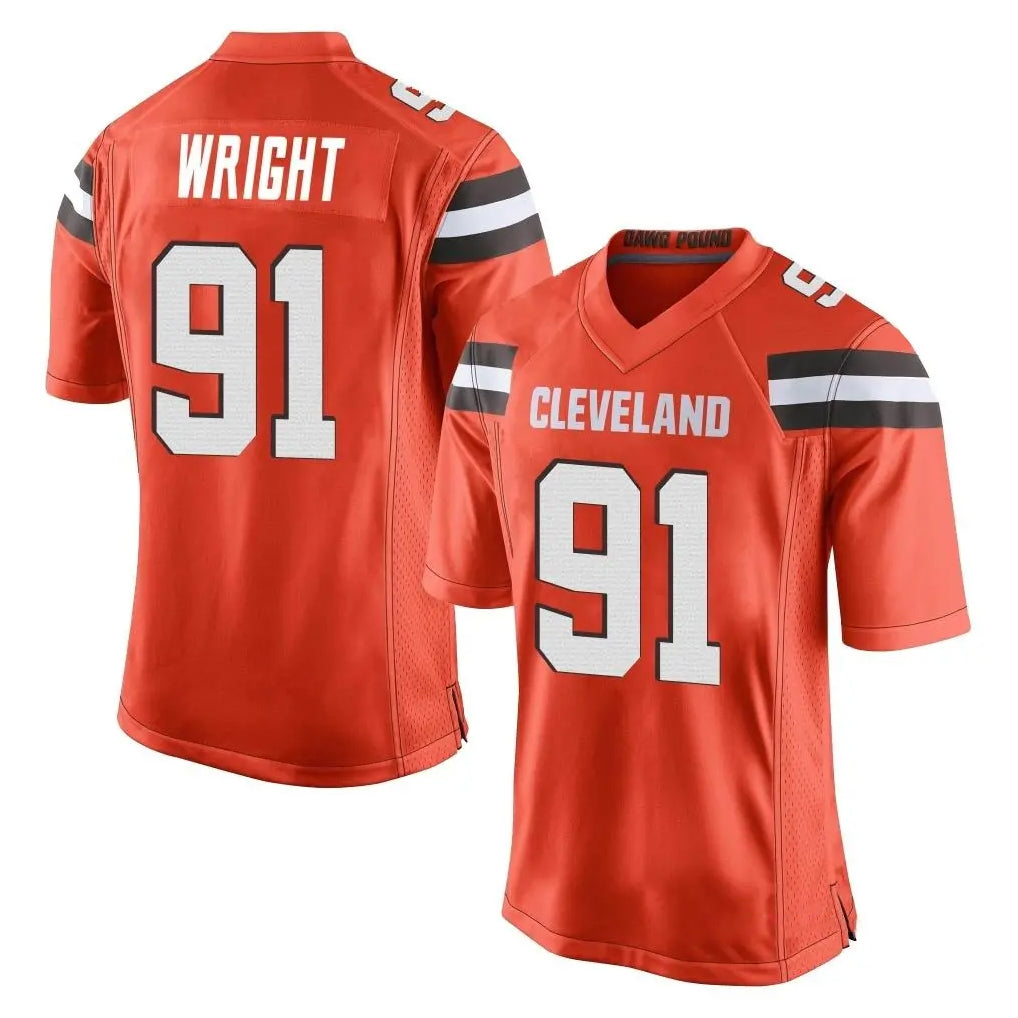 C.Browns #91 Alex Wright Player Orange Home Game CAdoa Stitched Jerseys