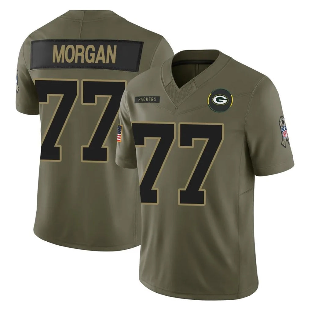 GB.Packers #77 Jordan Morgan Player Olive 2025 Salute To Service Limited Home Game CAdoa Stitched Jerseys