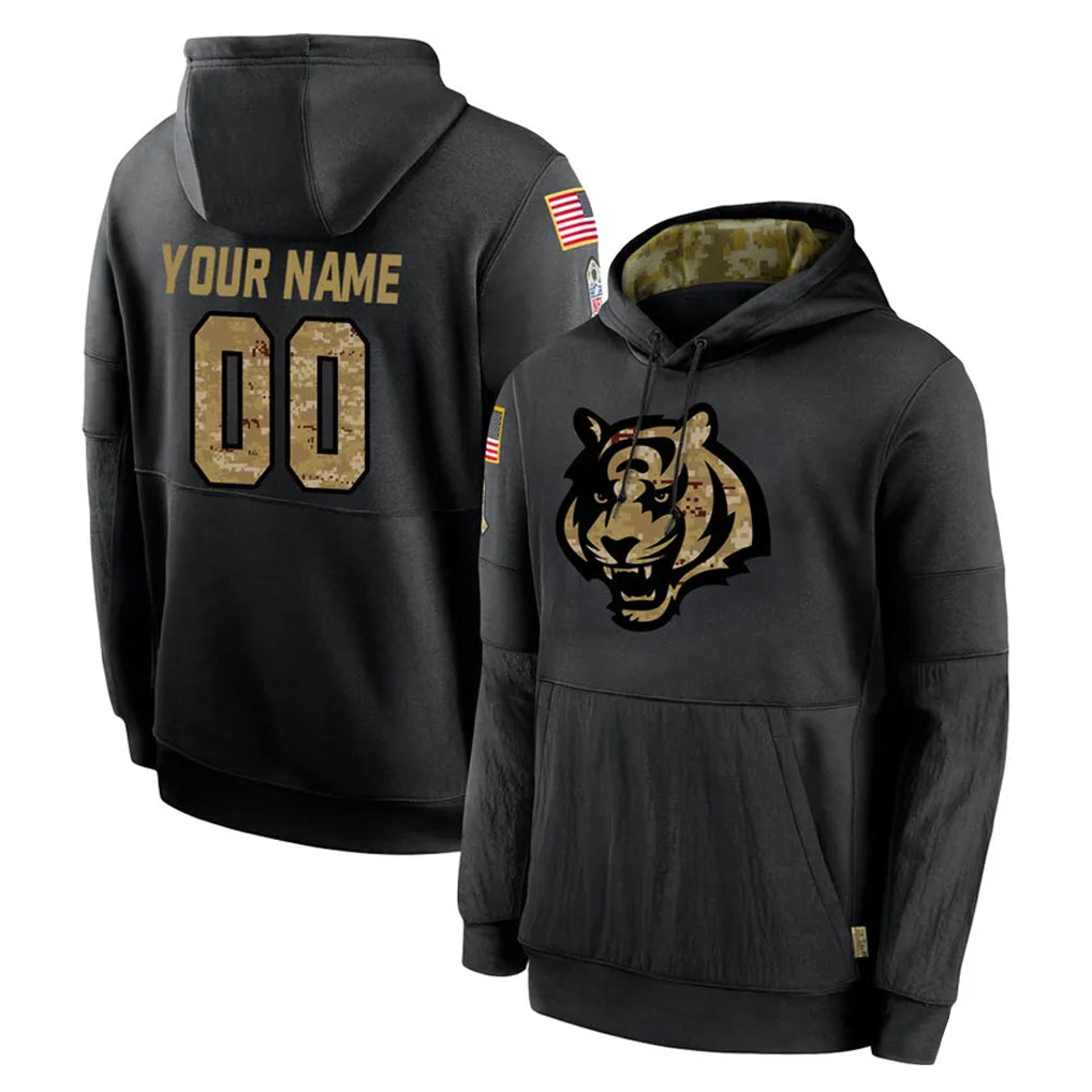 Custom C.Bengals Black Salute to Service Pullover Hoodies Any Name & Numbers CAdoa Stitched Jerseys