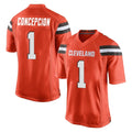C.Browns #1 KC Concepcion Player Orange Home Game CAdoa Stitched Jerseys