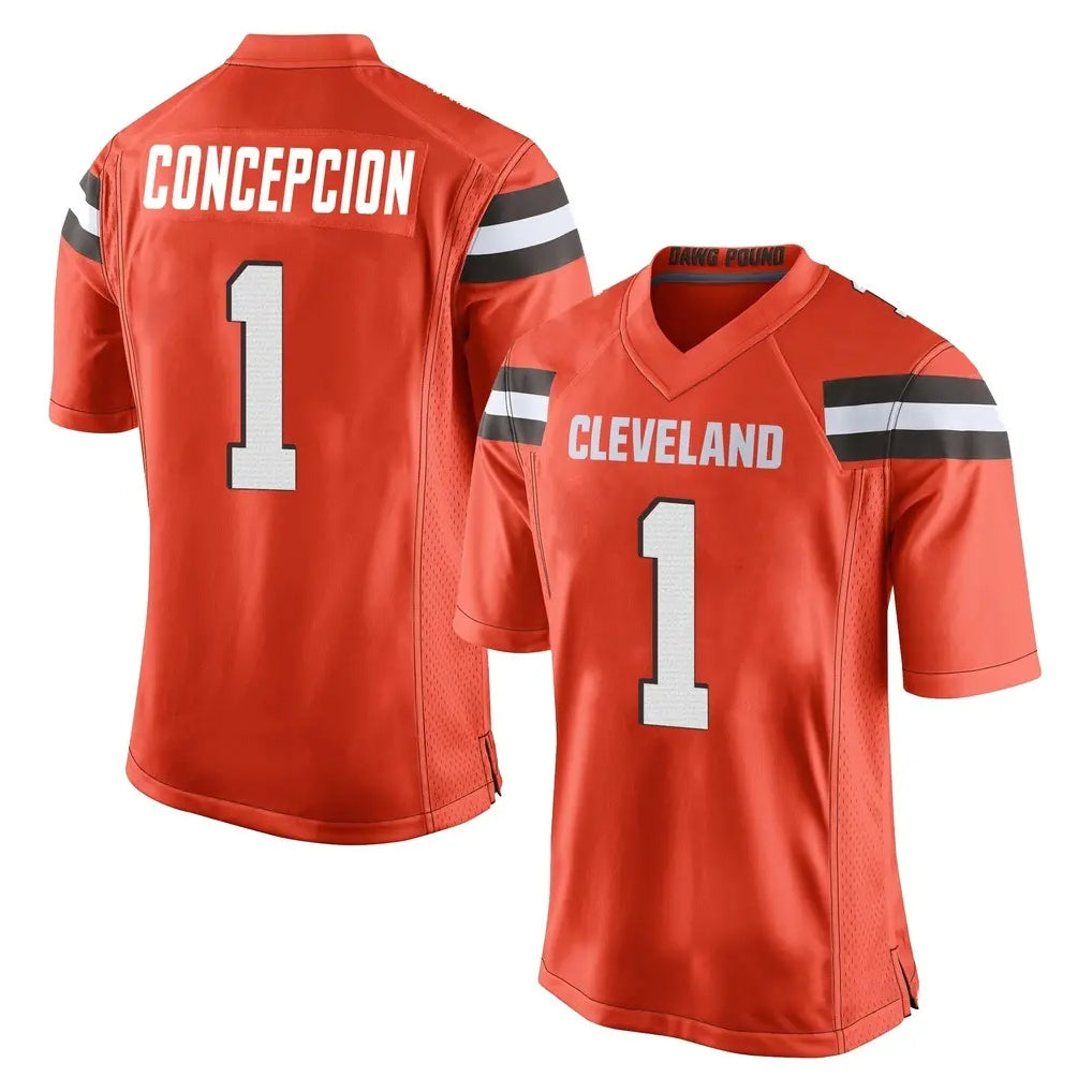 C.Browns #1 KC Concepcion Player Orange Home Game CAdoa Stitched Jerseys