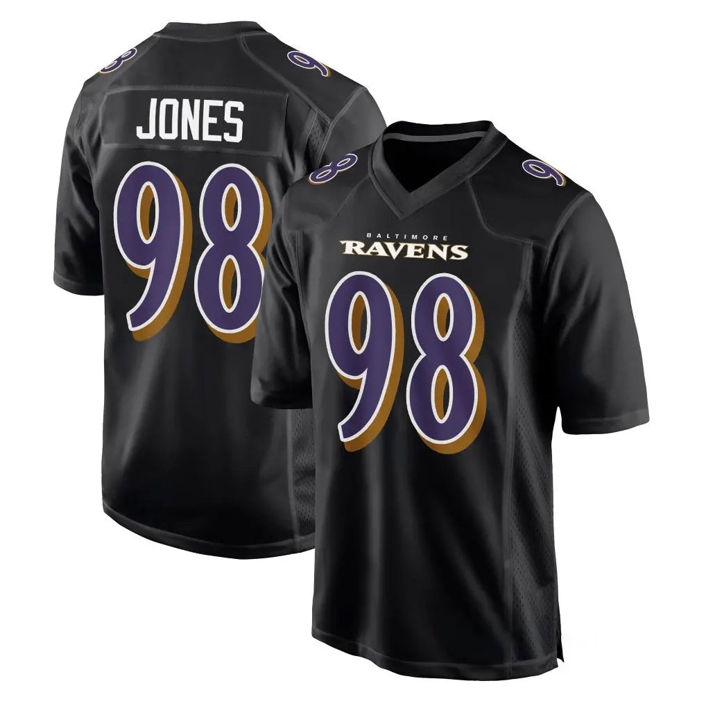 B.Ravens #98 Travis Jones Player Black Carbon Fashion Home Game CAdoa Stitched Jerseys