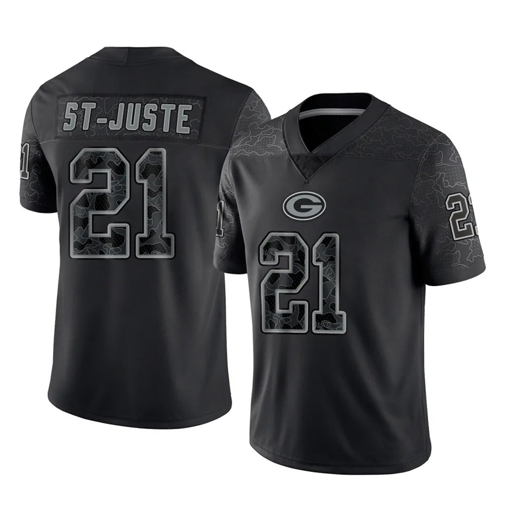 GB.Packers #21 Benjamin St-Juste Player Black Reflective Limited Home Game CAdoa Stitched Jerseys