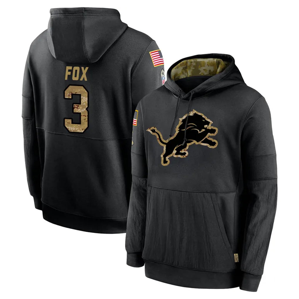 D.Lions #3 Jack Fox Player Black Salute to Service Hoodies Limited Game CAdoa Stitched Jerseys