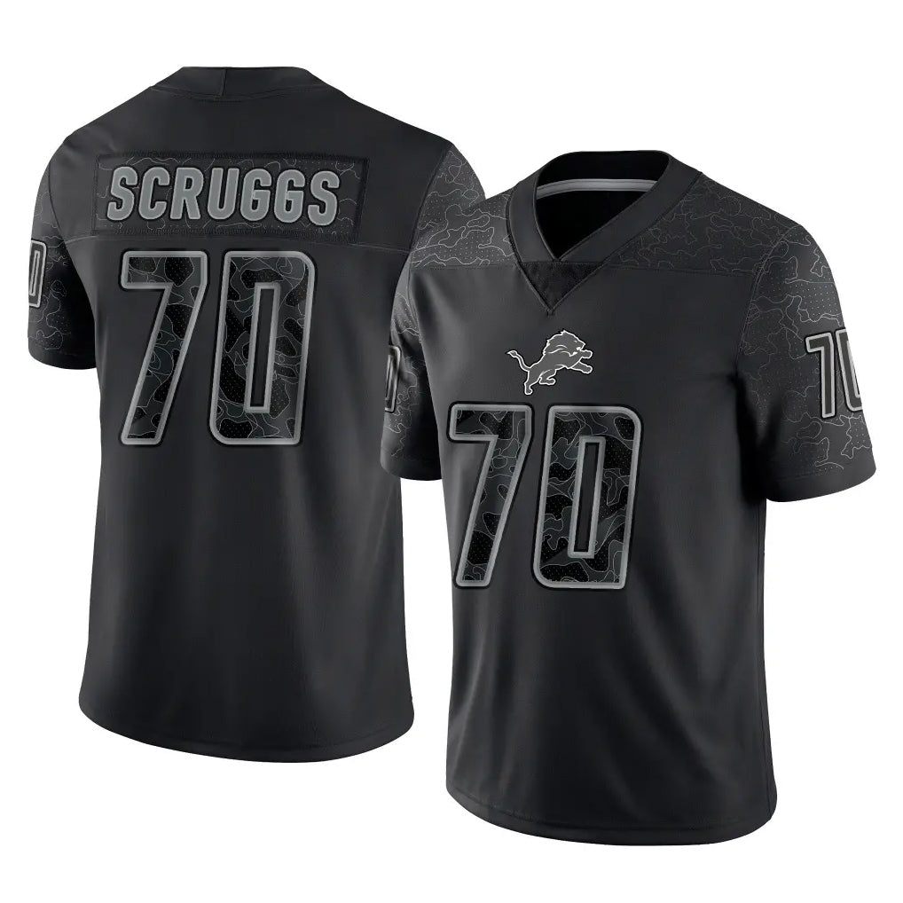 D.Lions #70 Juice Scruggs Player Black Reflective Limited Home Game CAdoa Stitched Jerseys
