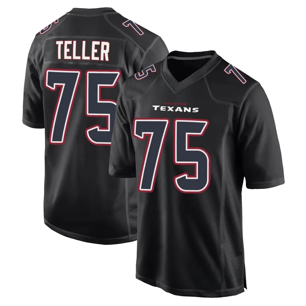 H.Texans #75 Wyatt Teller Player Black Fashion Home Game CAdoa Stitched Jerseys