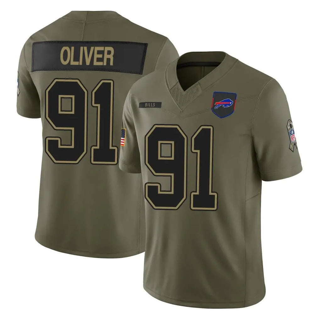 B.Bills #91 Ed Oliver Player Olive Salute To Service Limited Game CAdoa Stitched Jerseys