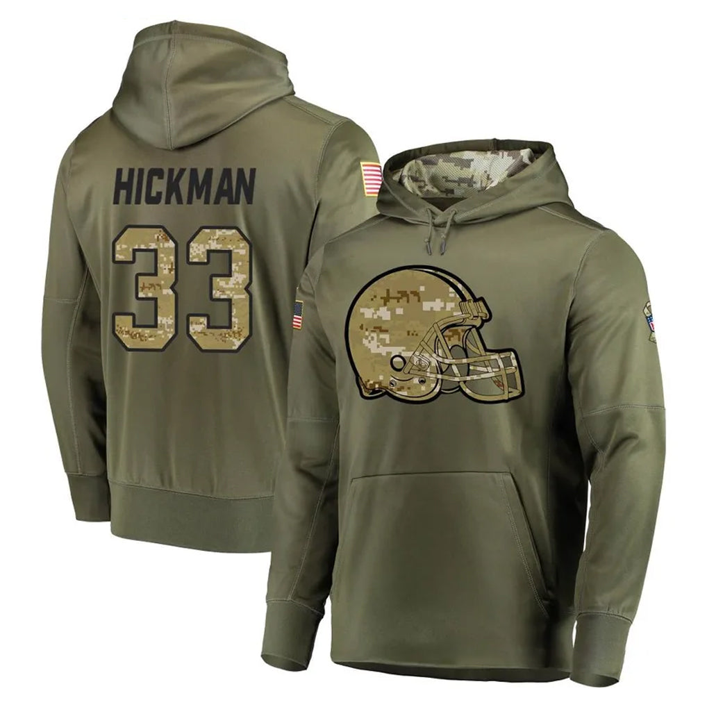C.Browns #33 Ronnie Hickman Player Olive Salute to Service Pullover Hoodies Home Game CAdoa Stitched Jerseys