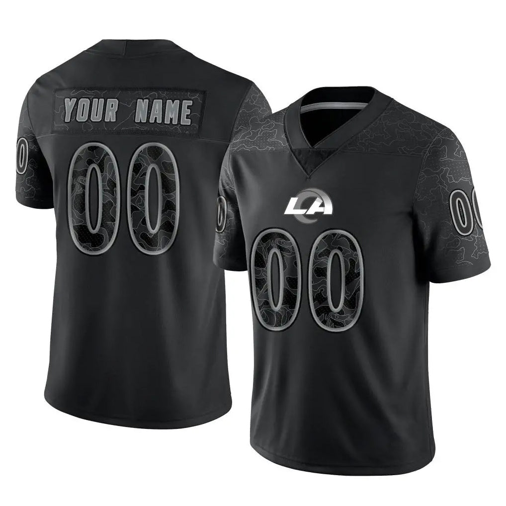Custom LA.Rams Black Limited Reflective Home Game Any Name & Numbers CAdoa Stitched Jerseys