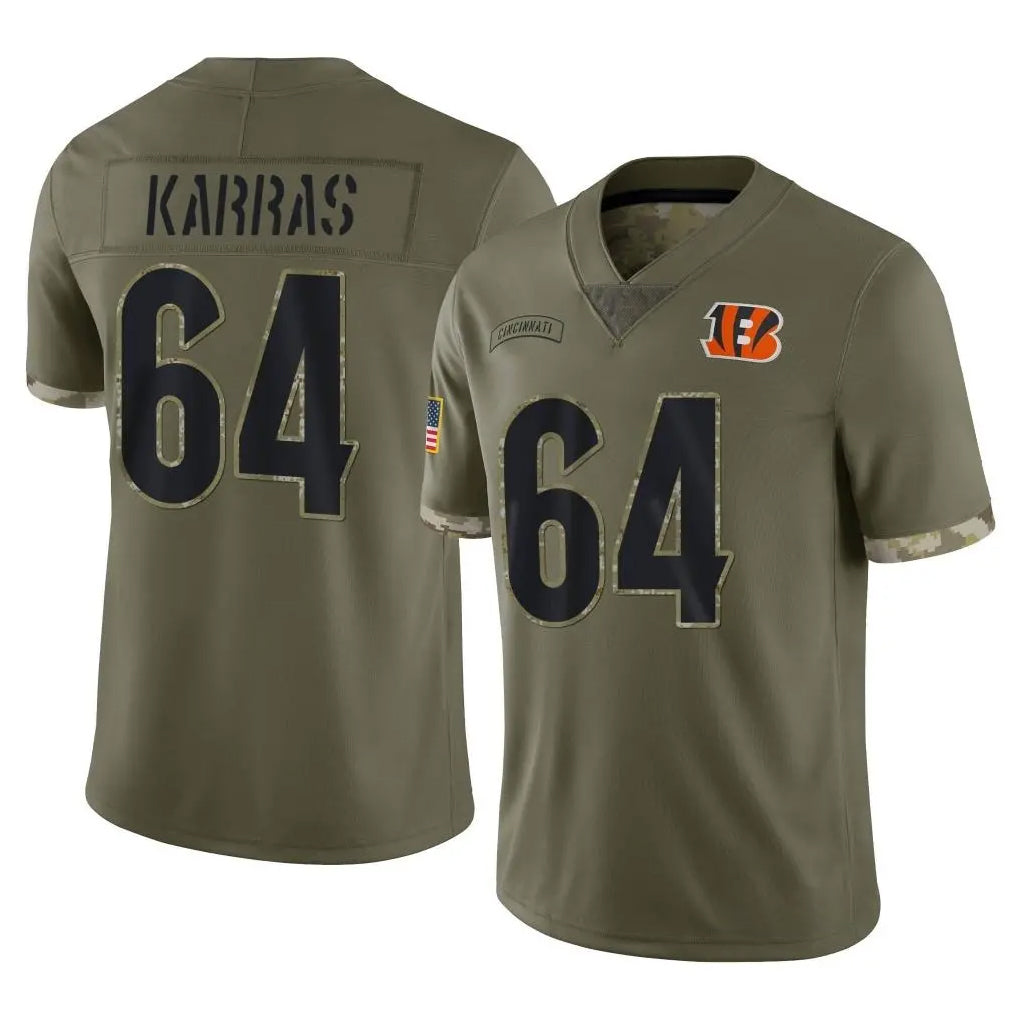 C.Bengals #64 Ted Karras Player Olive Salute to Service Limited Game CAdoa Stitched Jerseys