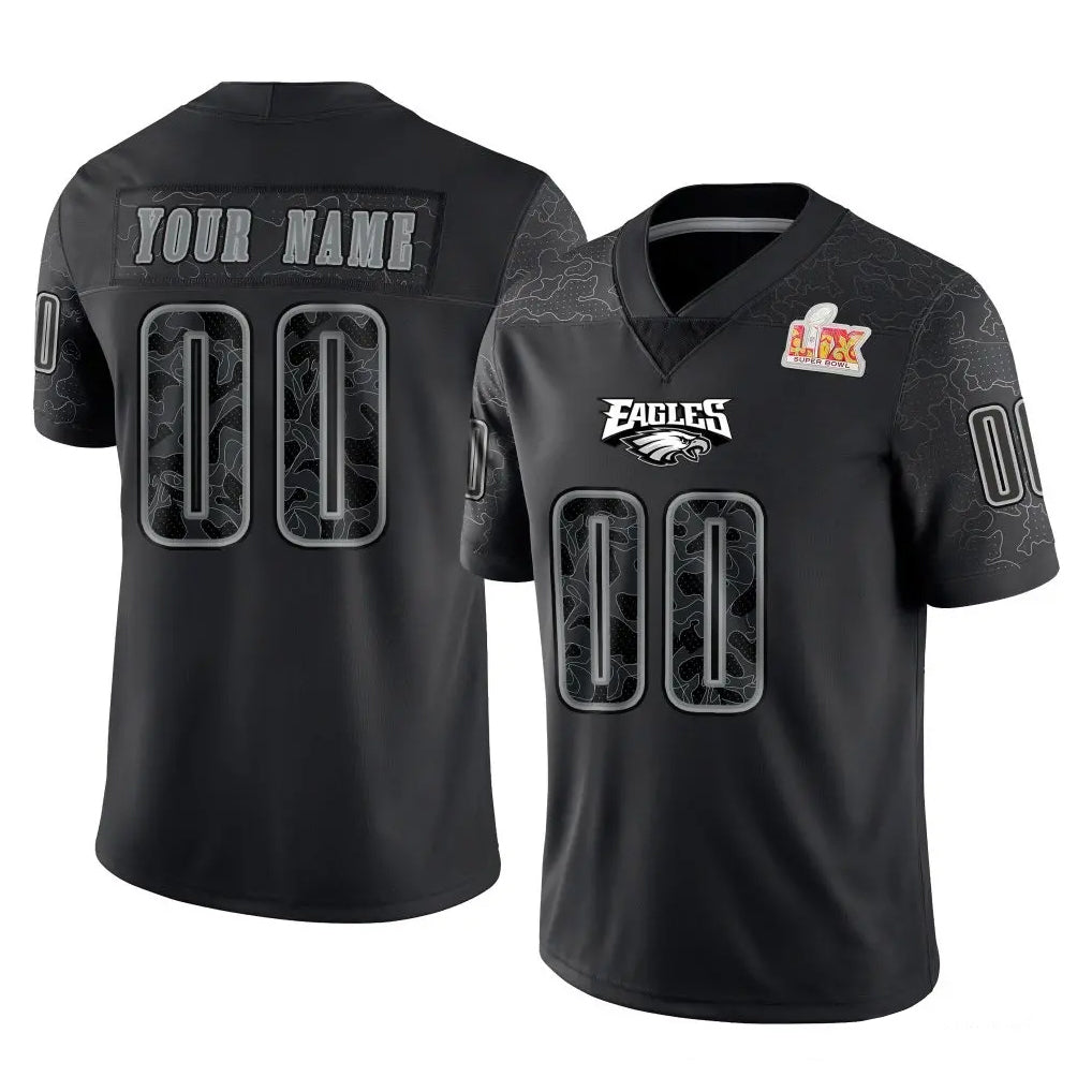 Custom P.Eagles Black Fashion Super Bowl LIX Home Game Any Name & Numbers CAdoa Stitched Jerseys