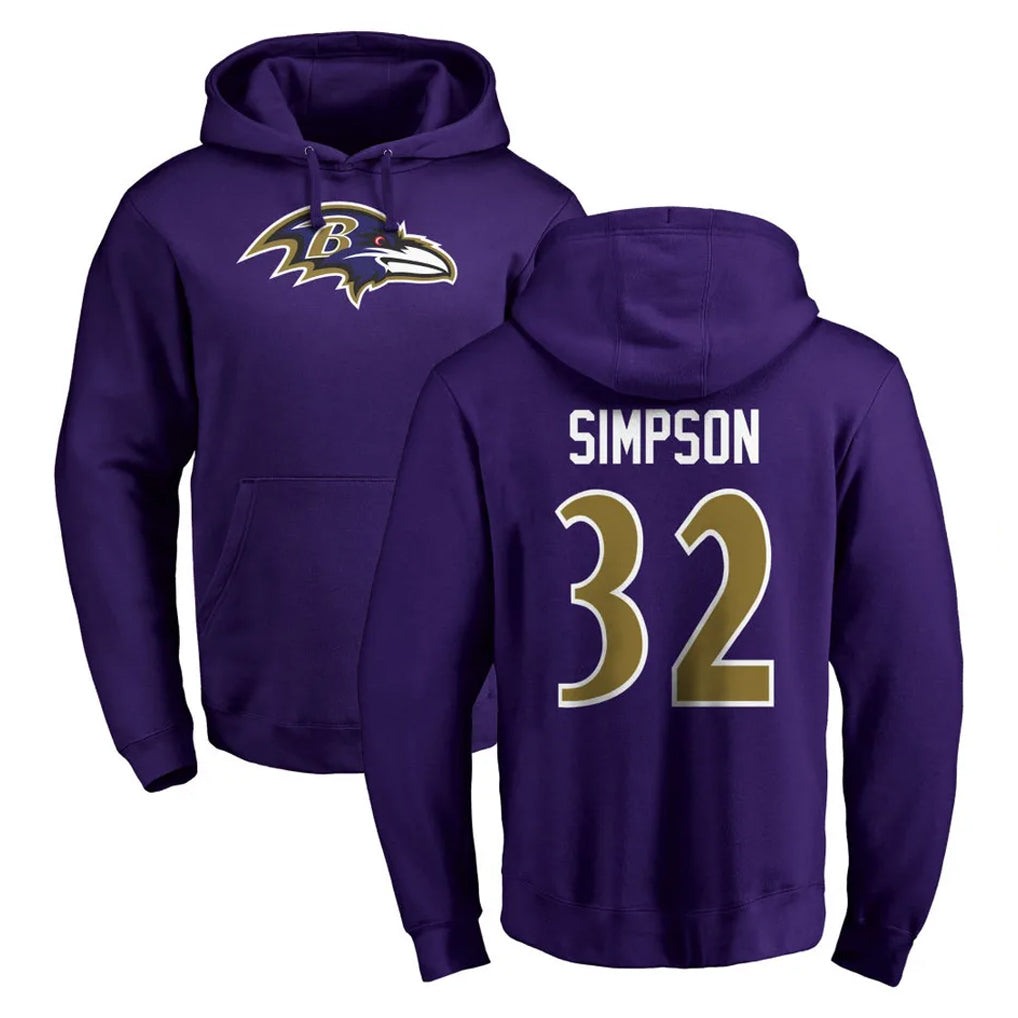 B.Ravens #32 Trenton Simpson Player Purple Salute to Service Pullover Hoodie CAdoa Stitched Jerseys