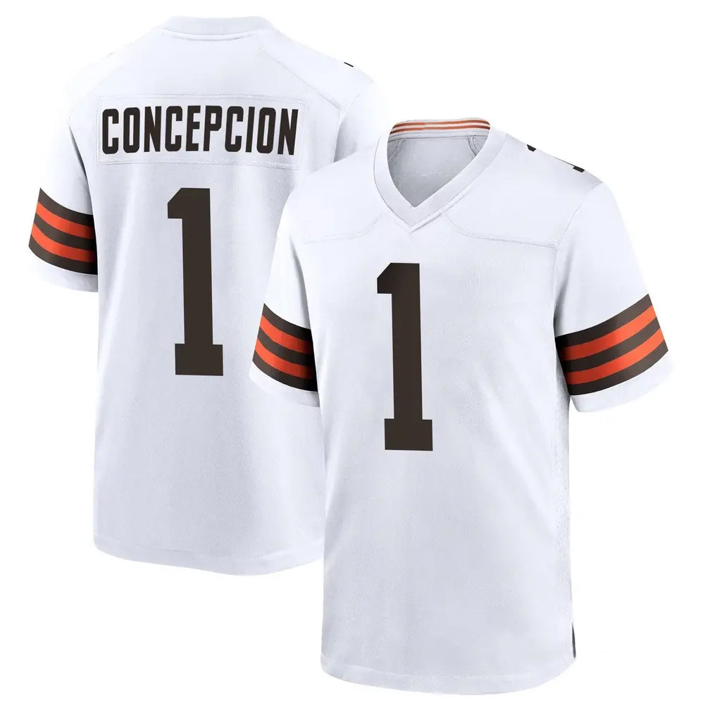 C.Browns #1 KC Concepcion Player White Home Game CAdoa Stitched Jerseys