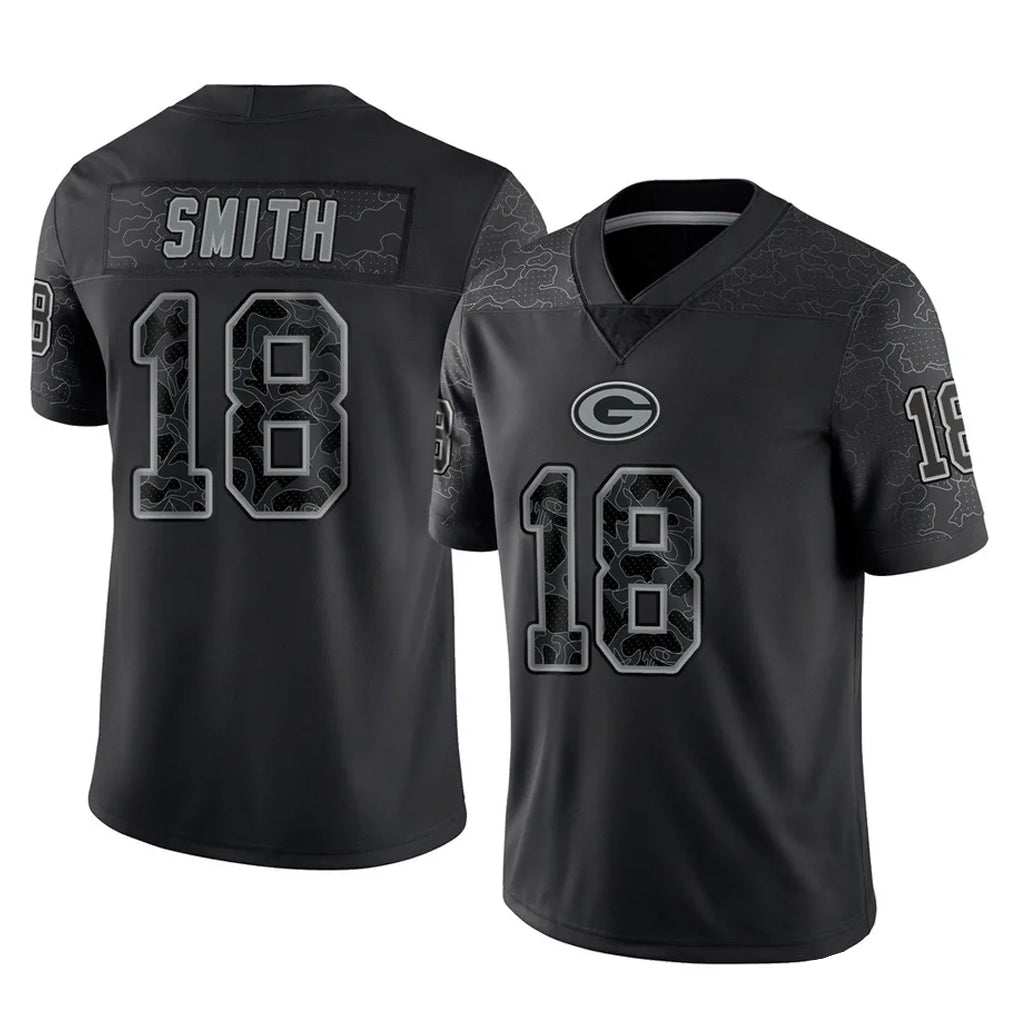 GB.Packers #18 Jonnu Smith Player Black Reflective Limited Home Game CAdoa Stitched Jerseys