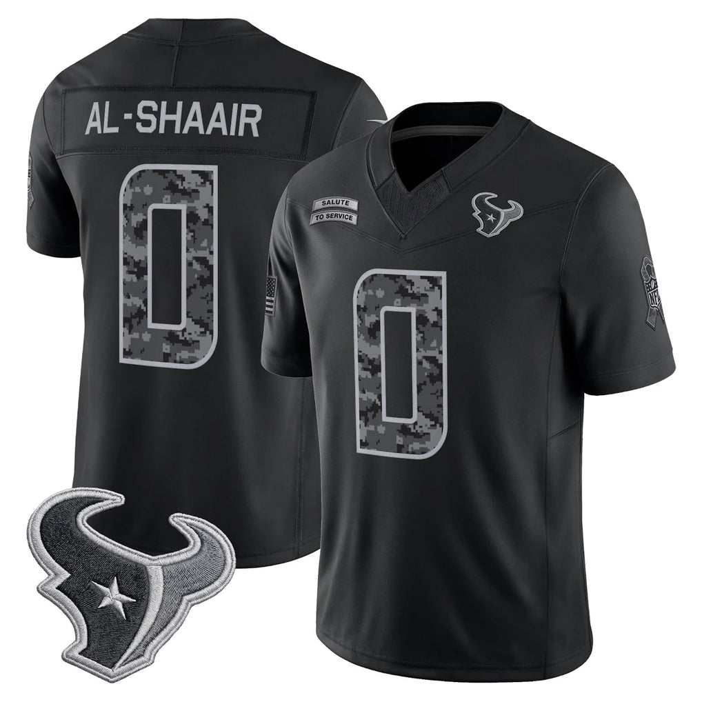H.Texans #0 Azeez Al-Shaair Player Black Limited 2026 Salute to Service Home Game CAdoa Stitched Jerseys