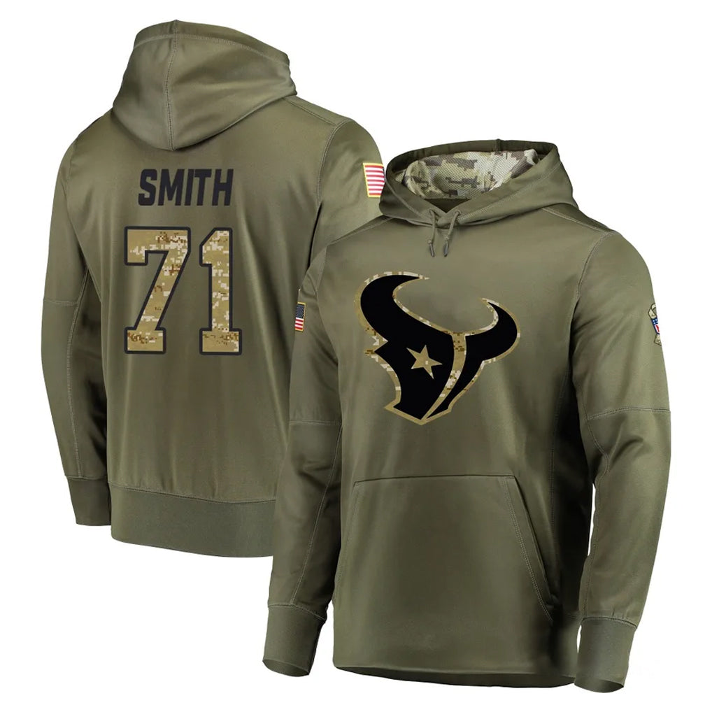 H.Texans #71 Braden Smith Player Olive Salute to Service Pullover Hoodies Home Game CAdoa Stitched Jerseys